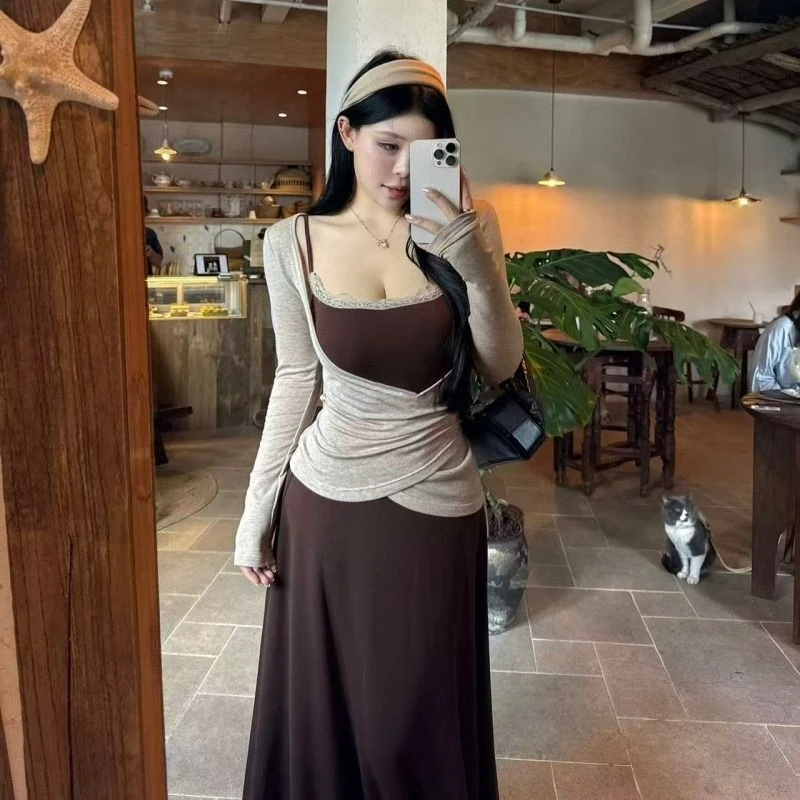 

Plus-size Sexy Hot Girl High-elasticity Slimming Dress for Women Spring/Autumn Cover-up Sun Protection Cardigan Two-piece Set