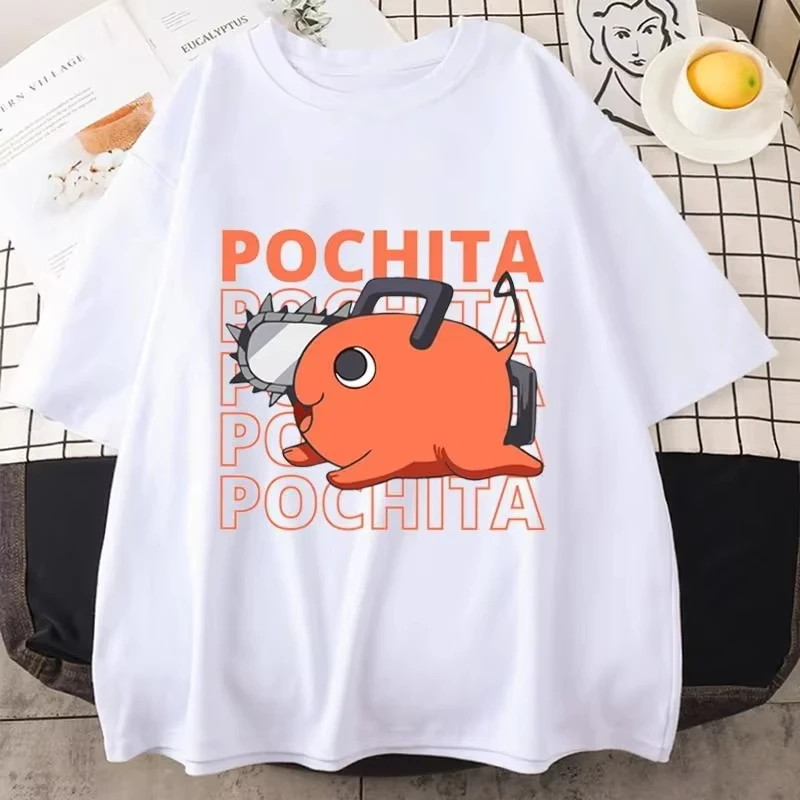Anime T-Shirt Funny Pochita Graphic Printing Short Sleeve Summer Casual Round Neck Loose T-Shirt Top