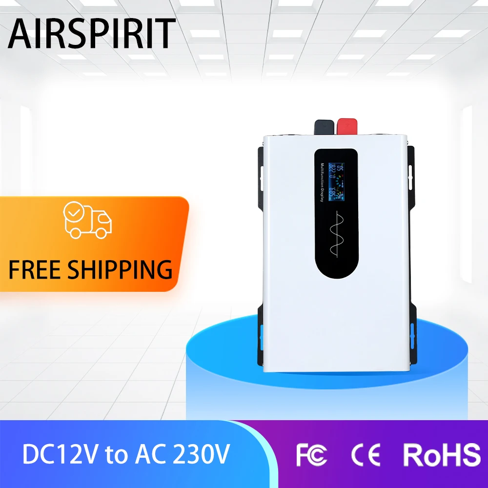 AIRSPIRIT 10/8/6/5KW Power Inverter Pure Sine Wave DC 12/24/48/60/72V To AC 110/120/220/230V LCD Display For Vehicles RV System