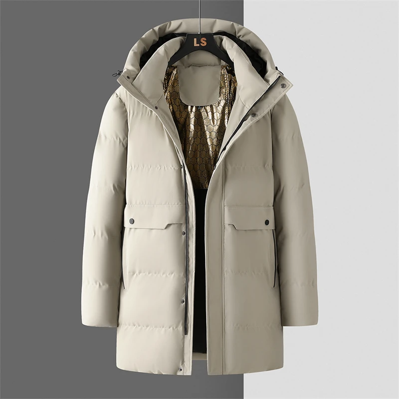 

Мужское хлопковое пальто с капюшоном Thiened Jaet, теплая зимняя верхняя одежда, молодежное пальто-стойка, длинное пальто на молнии