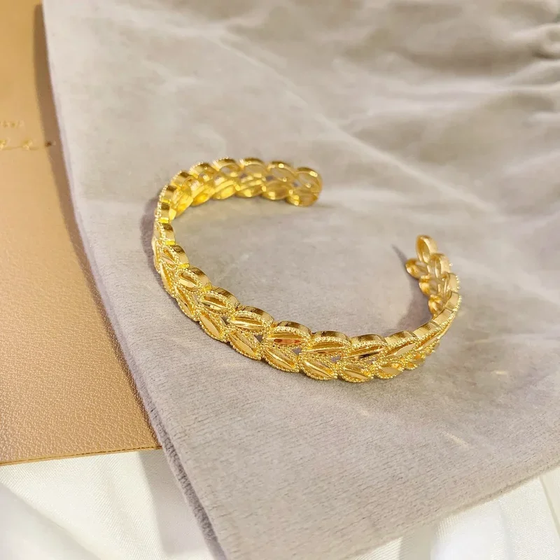 UMQ4cm Wide Pure 999 Yellow Gold Watch Chain Bracelet Bangle for Women Men Bro Hand Chain Wedding Birthday Fine Gifts Never Fade