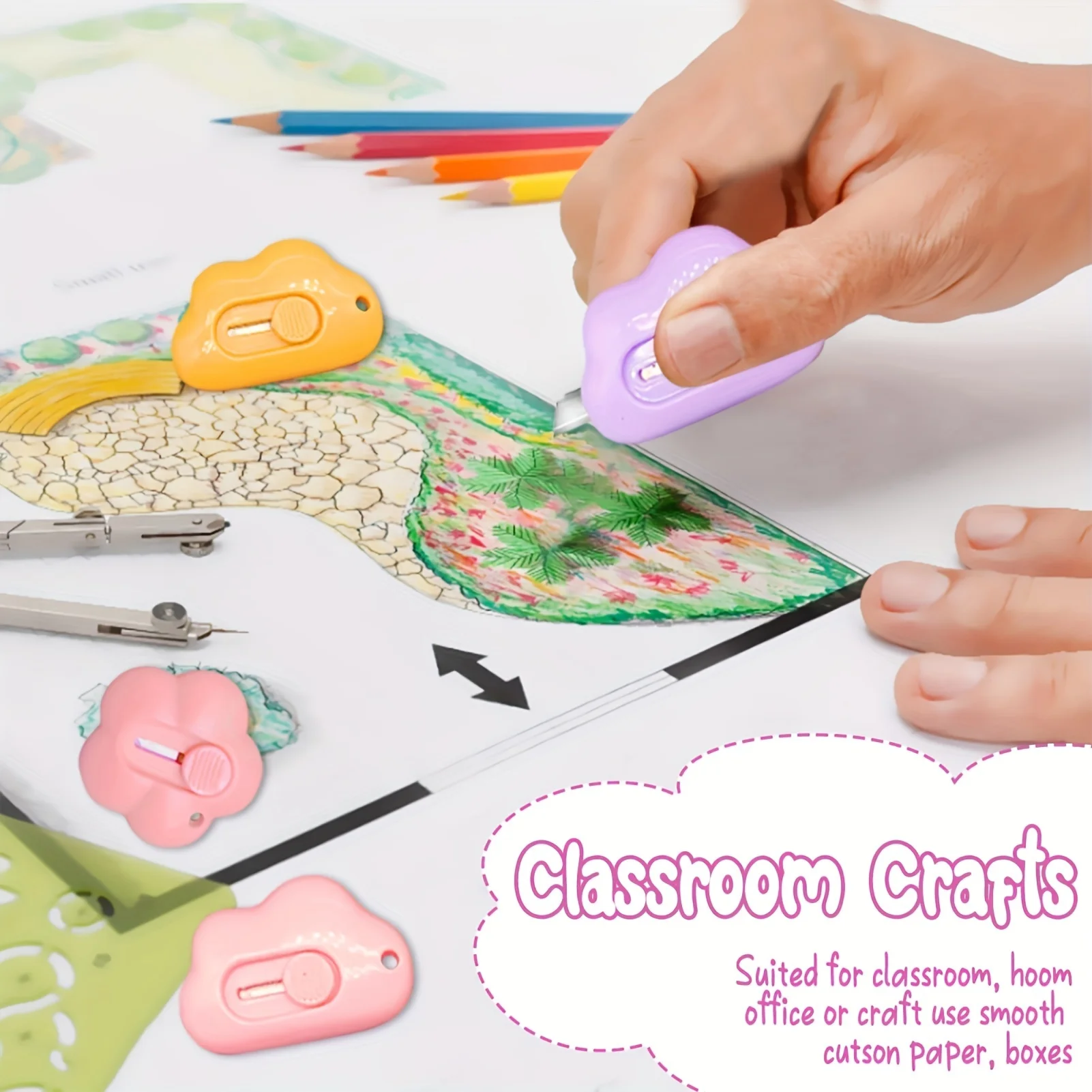 6 قطع صغيرة على شكل سحابة زهرة محمولة للجيب قابلة للسحب صندوق سكاكين مع فتحة سلسلة المفاتيح #3