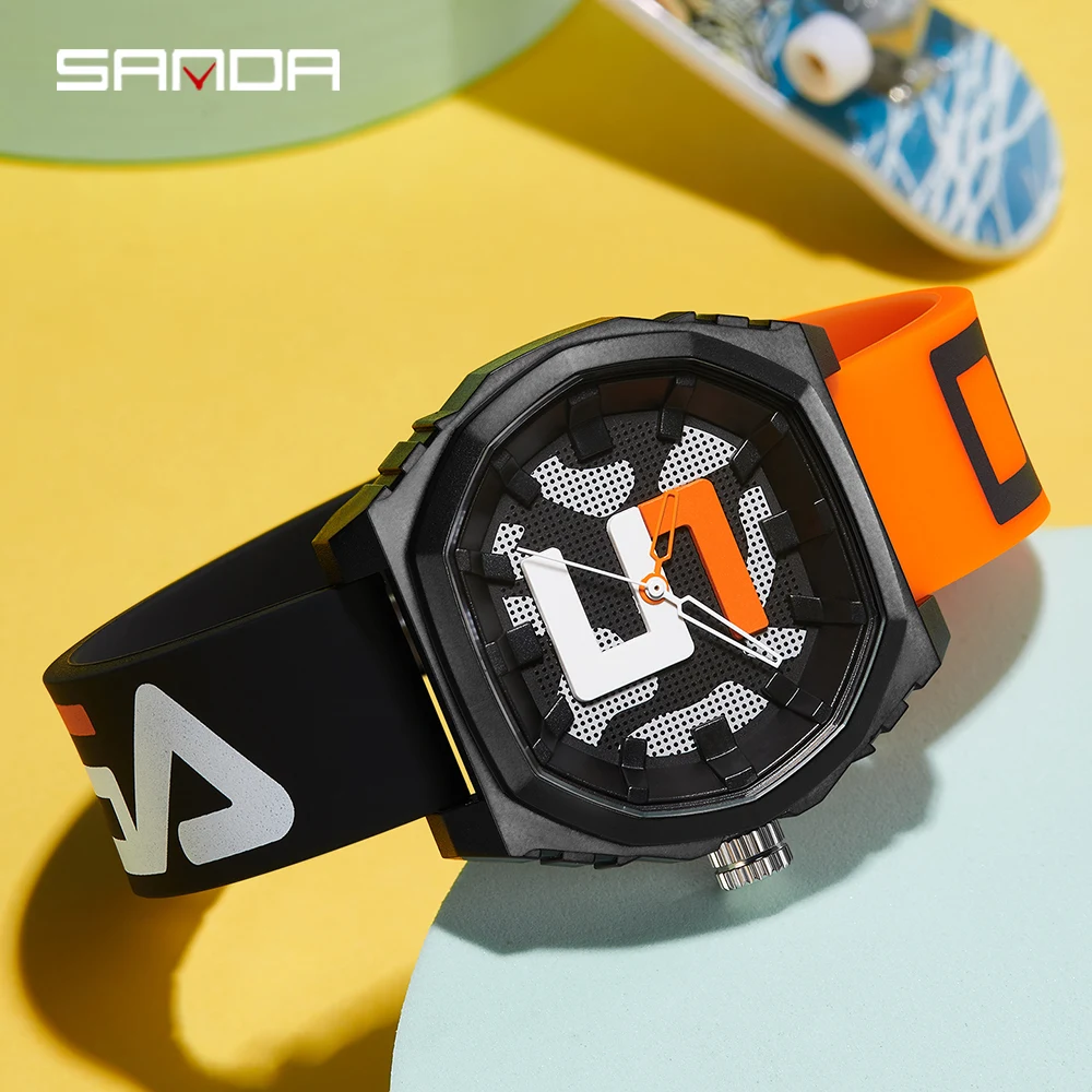 SANDA Fashion Original Design Silicone Womens Men Watches Sports Casual Waterproof 50M Luxury Quartz Watch Men Relogio Masculino