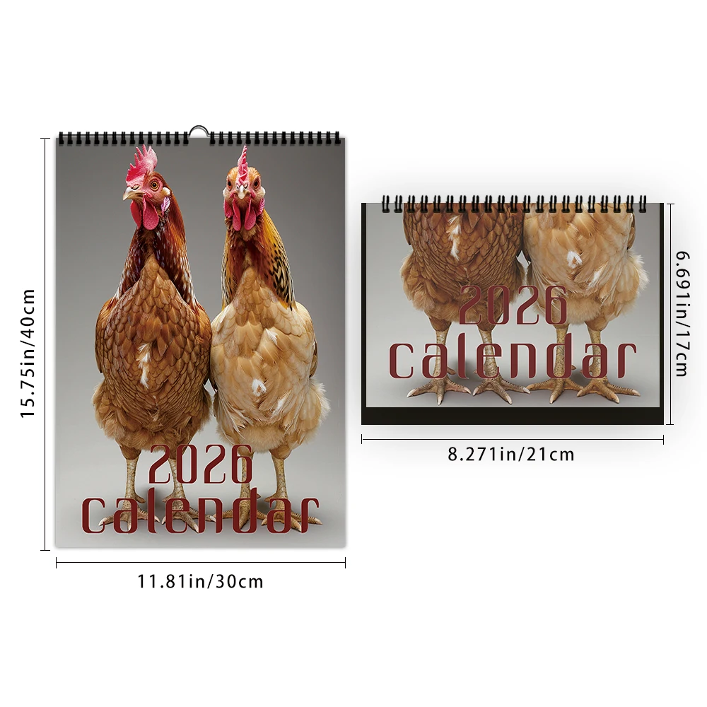 

2pcs/1set 2026 Abstract Chicken Theme Desk Calendar and Wall Calendar,Humorous,12 Unique Designs, Birthday Christmas Gift