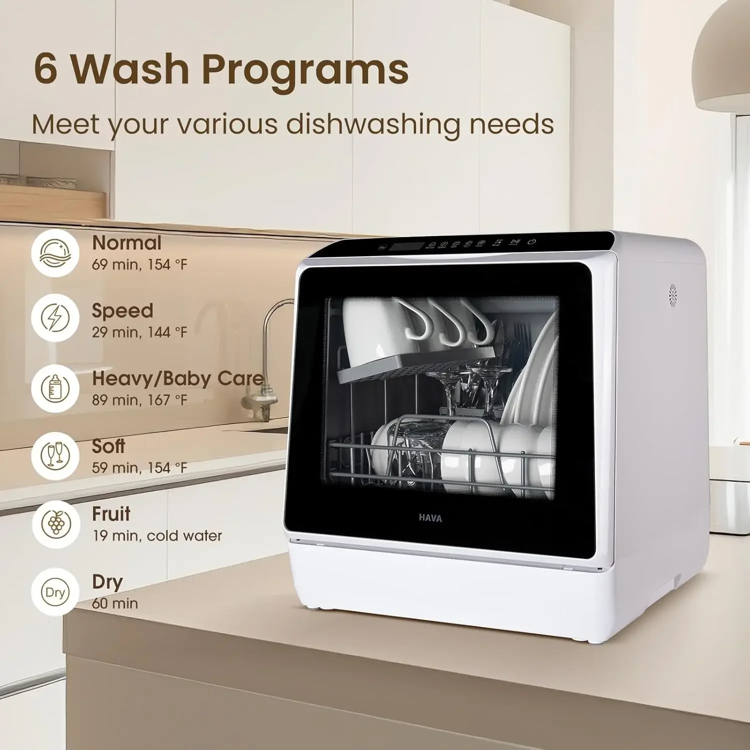 Dishwasher, 6 Programs Portable Dishwashers with  Built-in Water Tank, No Hookup Needed