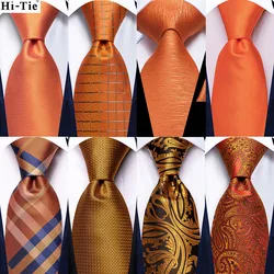Hi-Tie Designer Orange Paisley Wedding Tie For Men Handky Cufflink Gift Mens Necktie Fashion Business Party Dropshiping