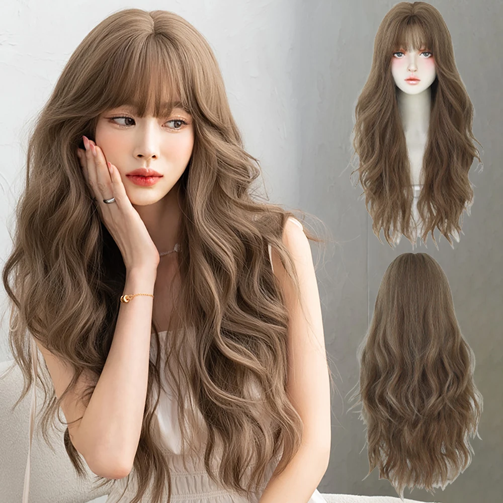 

High-Quality Synthetic Hair With Wavy Curls, 26-Inch Bangs, Suitable For Women'S Daily Parties, Fluffy And Heat-Resistant Wig