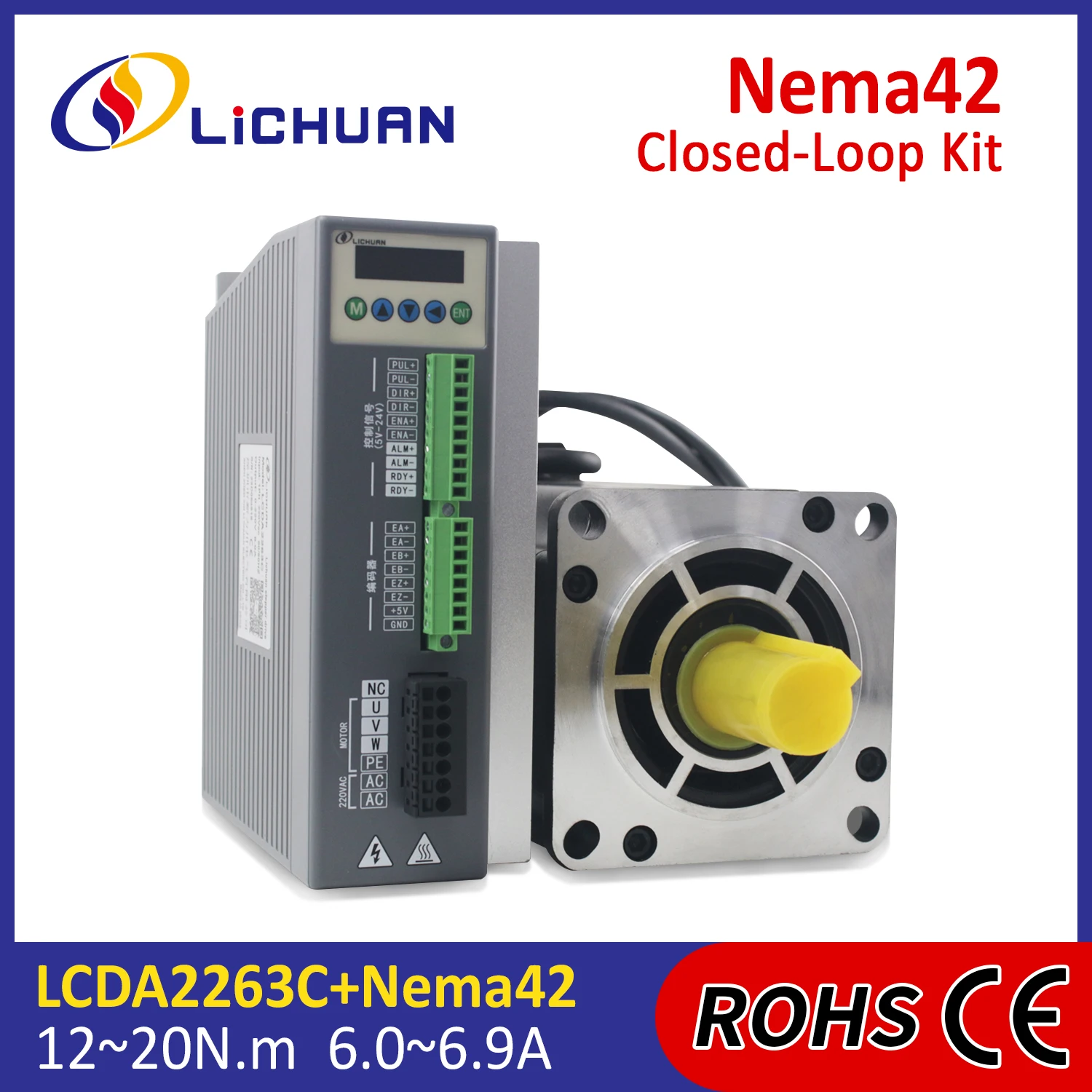 Lichuan 6/6.4/6.9A AC150V~250V 1000PPR Stepper Motor Driver 12/16/20N.m 3 Phase Nema42 AC Closed Loop Stepper Motor Drivers Kit