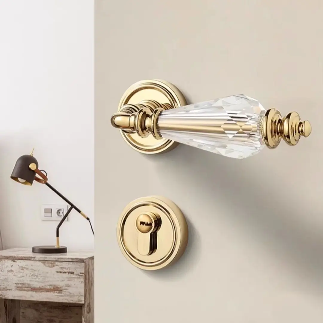 1 set Golden lock Bedroom door lock Split door silent lock Crystal door handle Home decoration accessories