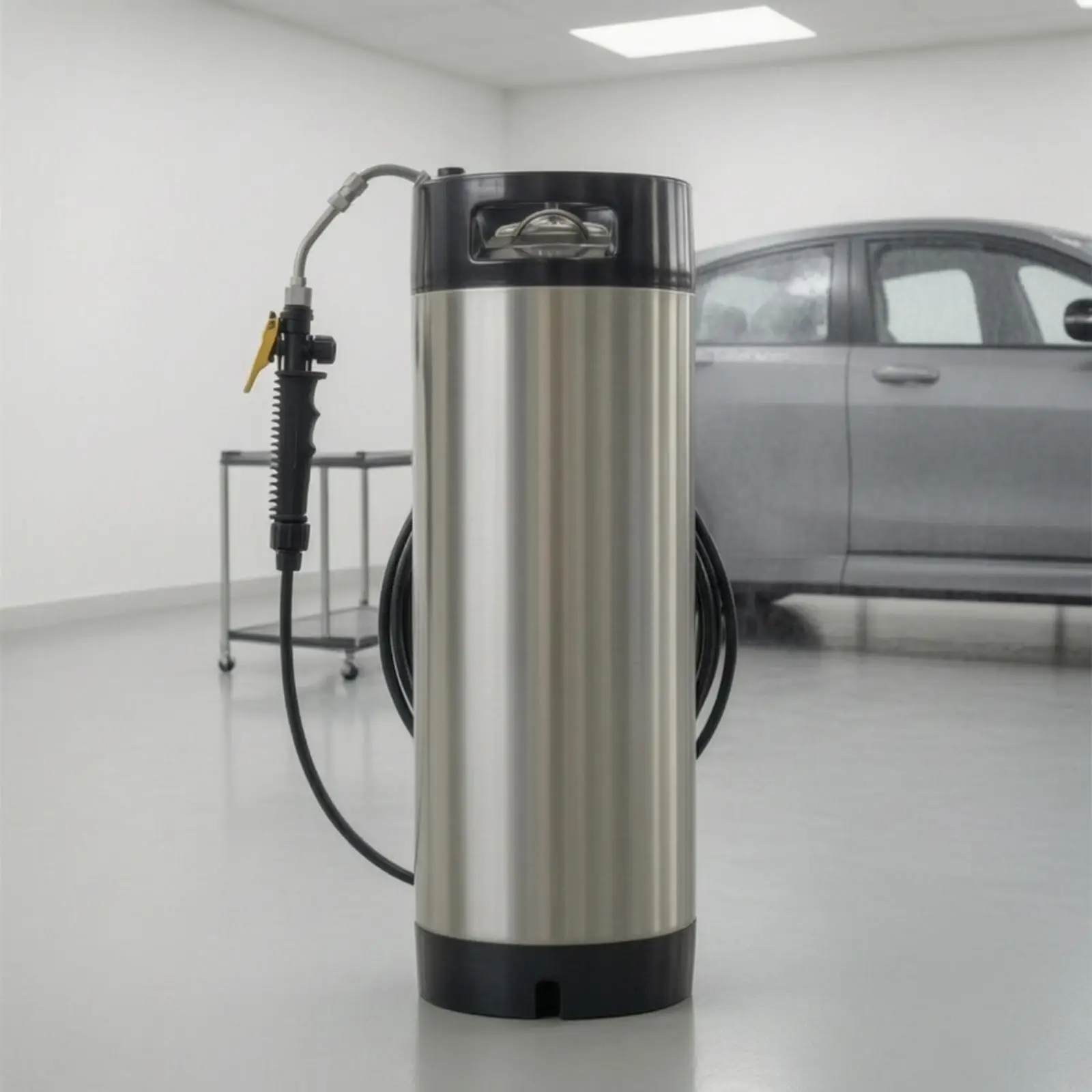 Automotive Spray Vessel Stainless Steel High Pressure Sprayer Tank with Coiled Hose for Car Detailing and Workshop Cleaning