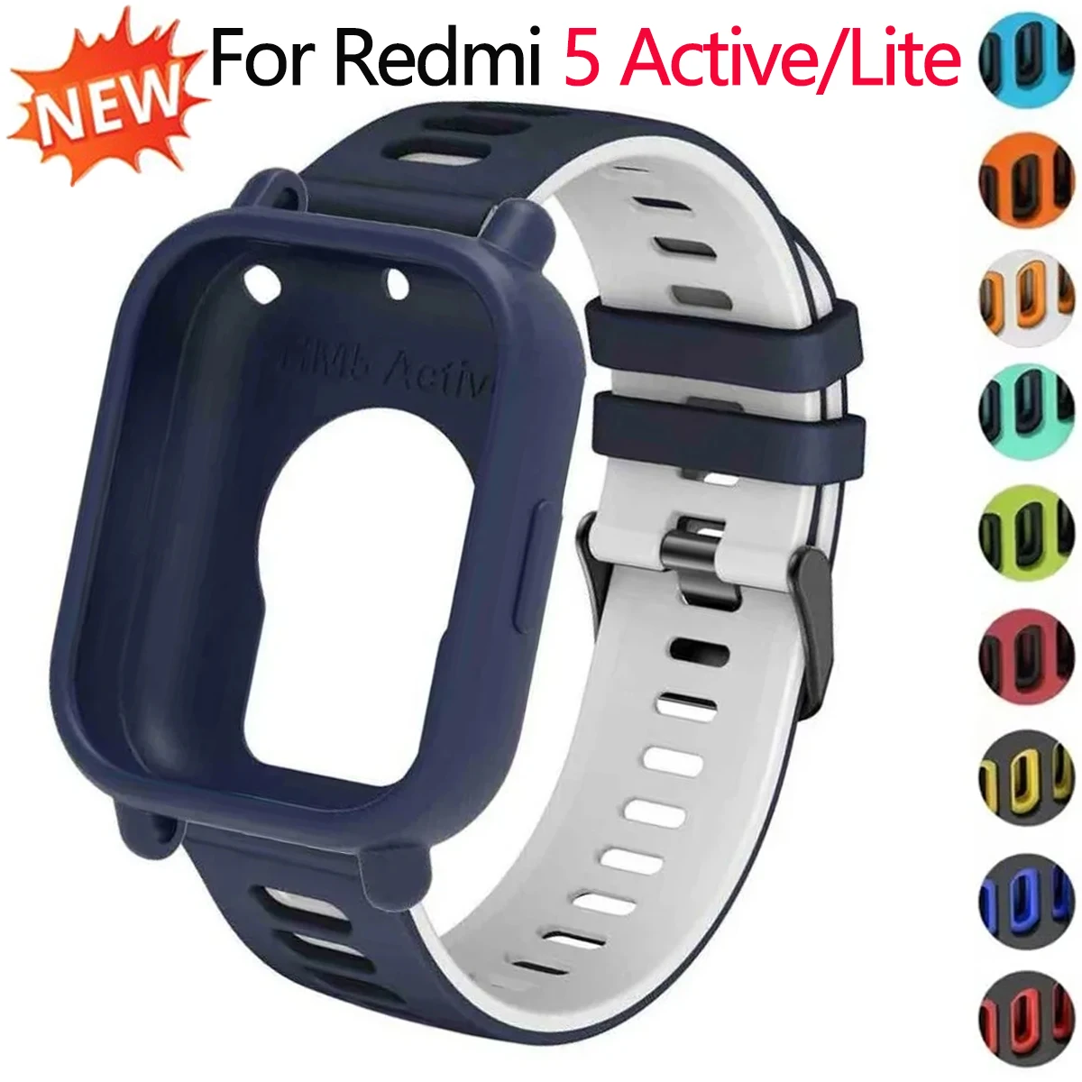 HOT 2in1 Silikonarmband + Hülle für Redmi Watch 5Active/5Lite, weiches zweifarbiges Sportband, Schutzhülle für Redmi Watch 5Active