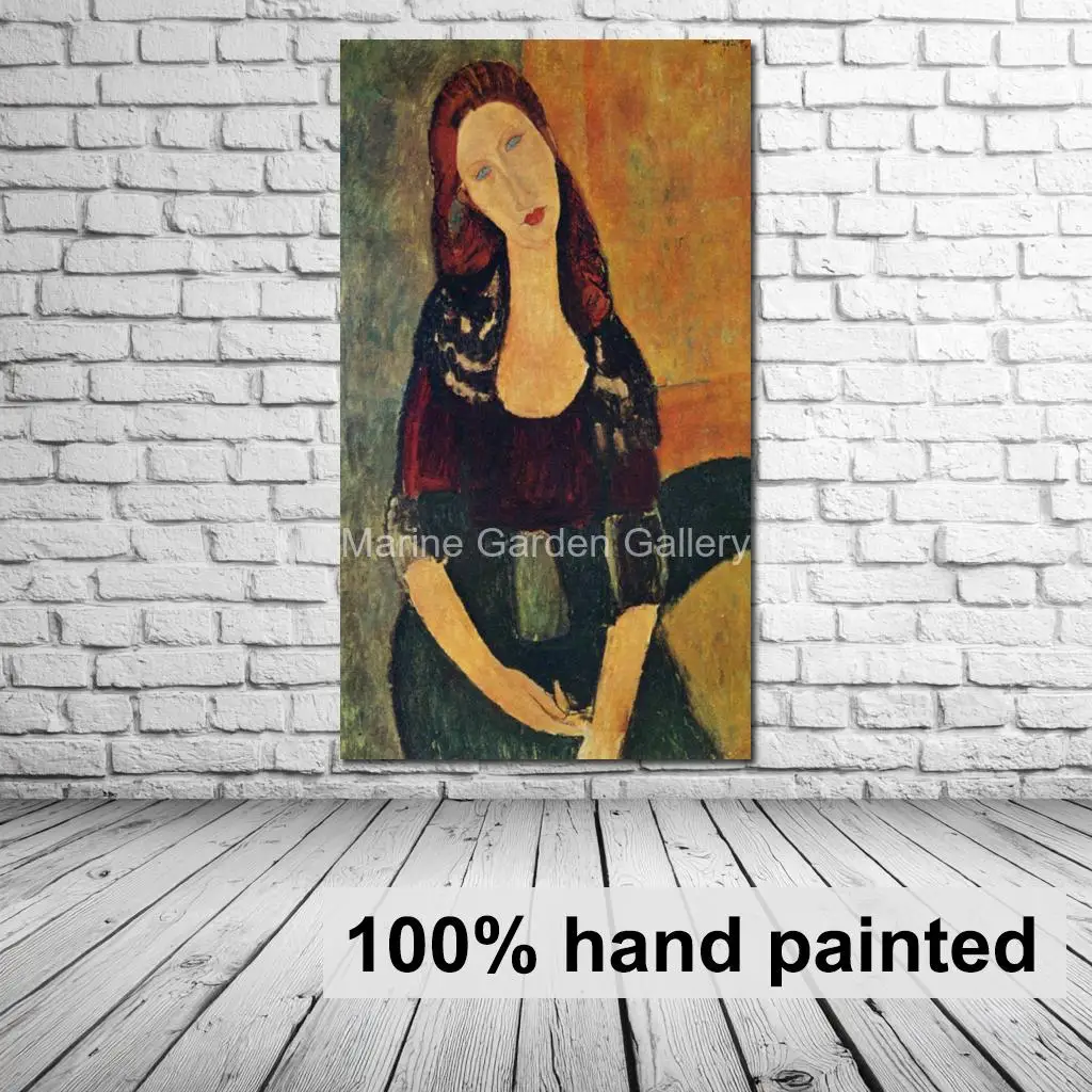 Portrait of Young Woman Amedeo Modigliani Figurative Canvas Art Hand Painted Abstract Oil Painting Entryway Lobby Modern Decor