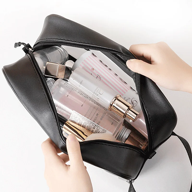 1pc Black Transparent Portable Women Travel Wash Bag Waterproof Makeup Storage Pouch Large Capacity Cosmetic Organizer