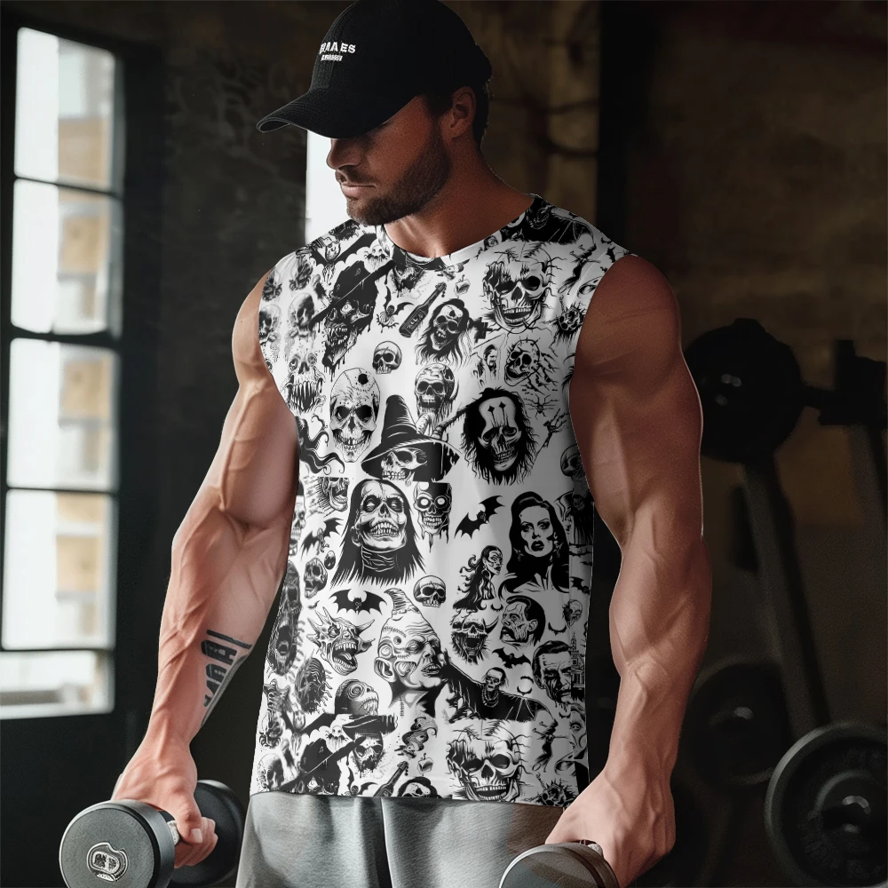 

Коллекция страшных портретов на Хэллоуин, повседневная майка для спортзала, тонкий жилет без рукавов для поездов, молодежный Мужской спортивный жилет для фитнеса