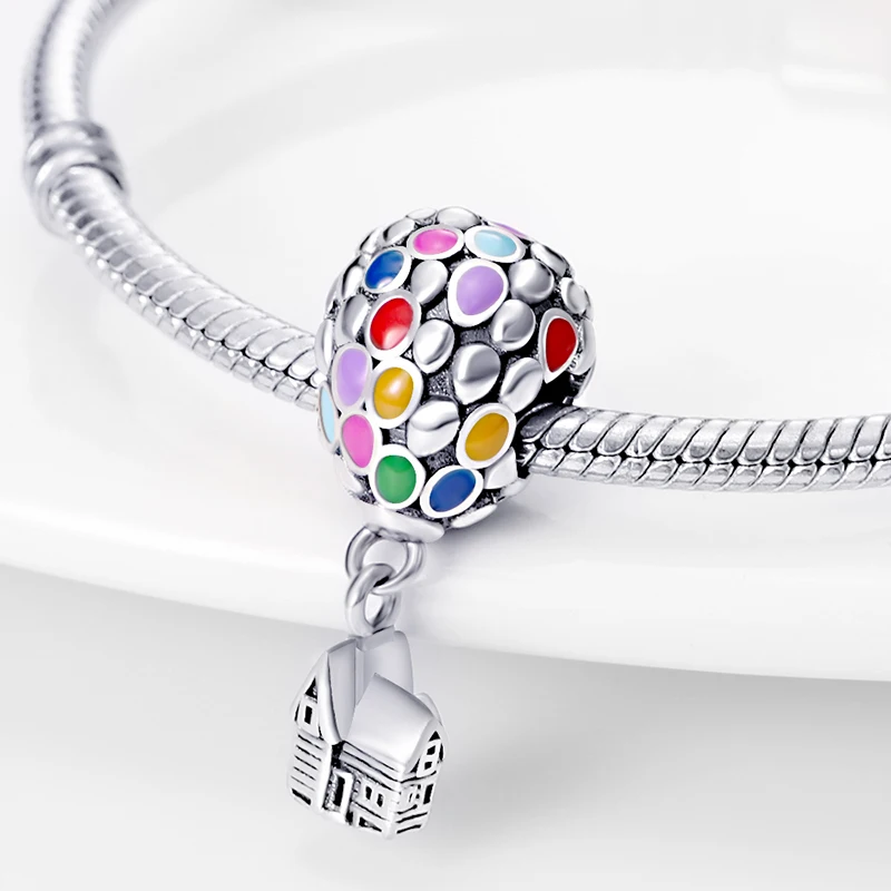 2024 Hot Sale Balloon Flying House Charm Beads Fits Pandora 925 Original Bracelet Women 925 Silver Pendant Bead DIY Jewelry Gift