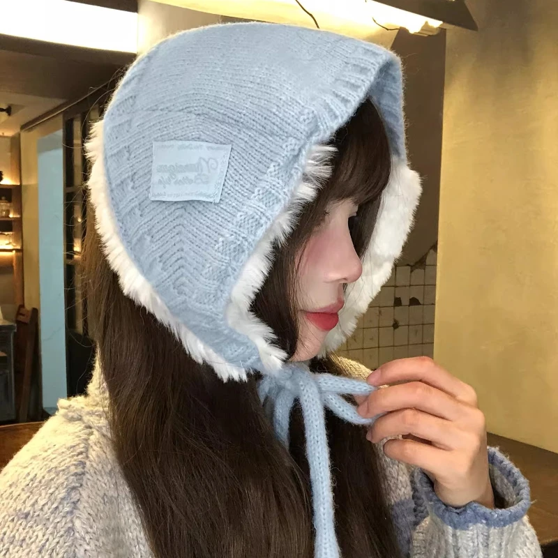 Korean Ins Style Soft Plush Earmuffs for Women Autumn and Winter Travel Warm Versatile Atmosphere Cute Strap Pullover Hats