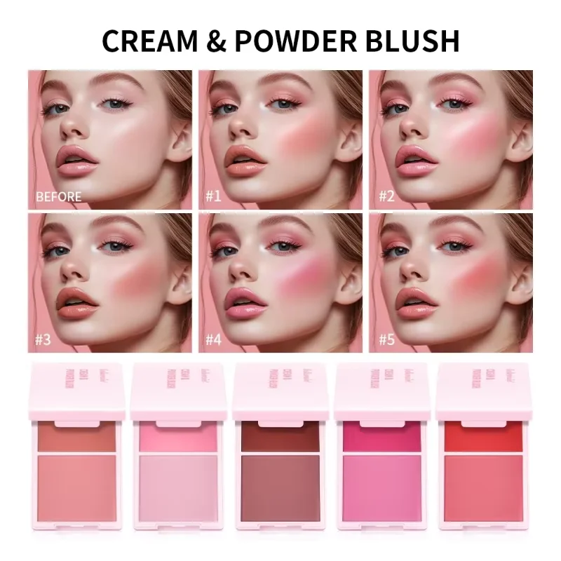 Crema e polvere Fard opaco Trucco Rose Pan Indossare a lunga durata Alto pigmento Fard opaco naturale Duo Cosmtics Dropshipping