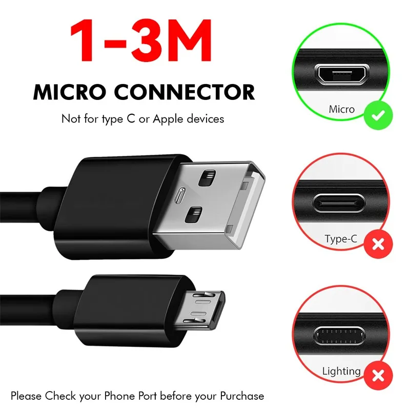 كابل Micro USB USBA إلى Micro USB سلك شحن سريع كابل شحن Android لهاتف Samsung Galaxy Mouse Kindle Pad Xbox One Charger