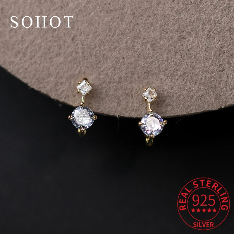 

Real 925 Sterling Silver Sparkling 18k Gold Geometric Zircon Hoop Earrings For Women Exquisite Fine Jewelry Classic Accessories