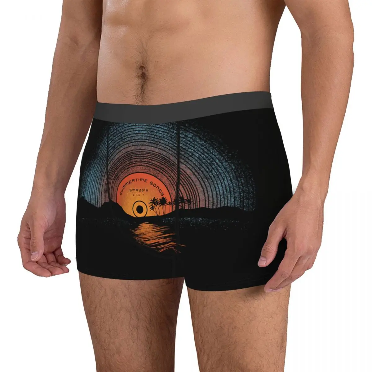 Sexy Men's Boxer Briefs Vinyl LP Music Record Sunset 18 Undergarment Summer Wearable Classic Humor Graphic