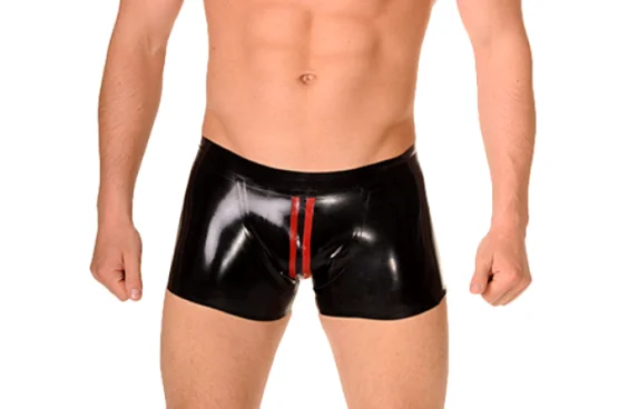 

Latex Rubber Gummmi Black men's shorts Red embellishment party role play pool Beach hand customized 0.4mm XS-XXL fashion