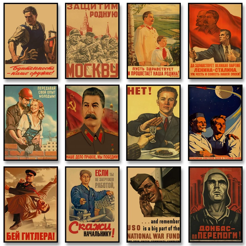 Leinwandgemälde UdSSR CCCP Russisches Stalin-Porträt Vintage-Poster Sowjetischer Retro-Druck Wandkunst Bild für Raumdekoration