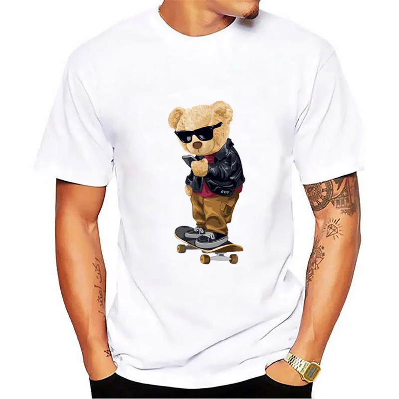 Hot Cartoon Bear Printed Short-sleeved T-shirt Summer New Fashion Men and Women Crewneck T-shirt All Matching Base Shirt