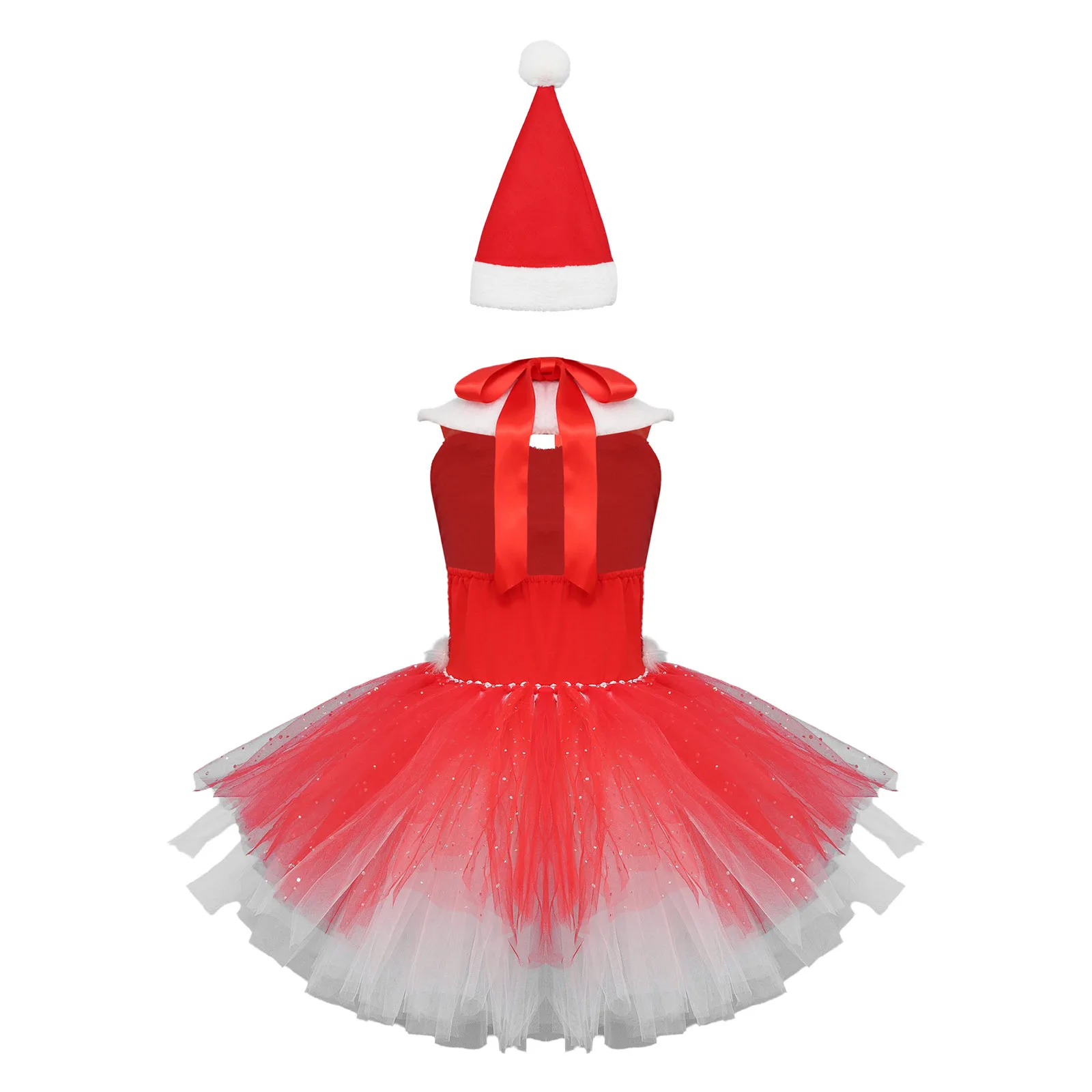 Robe tutu de ballet de Noël pour enfants, costume de cosplay du père Noël, patinage, danse, justaucorps, vêtements de danse pour filles