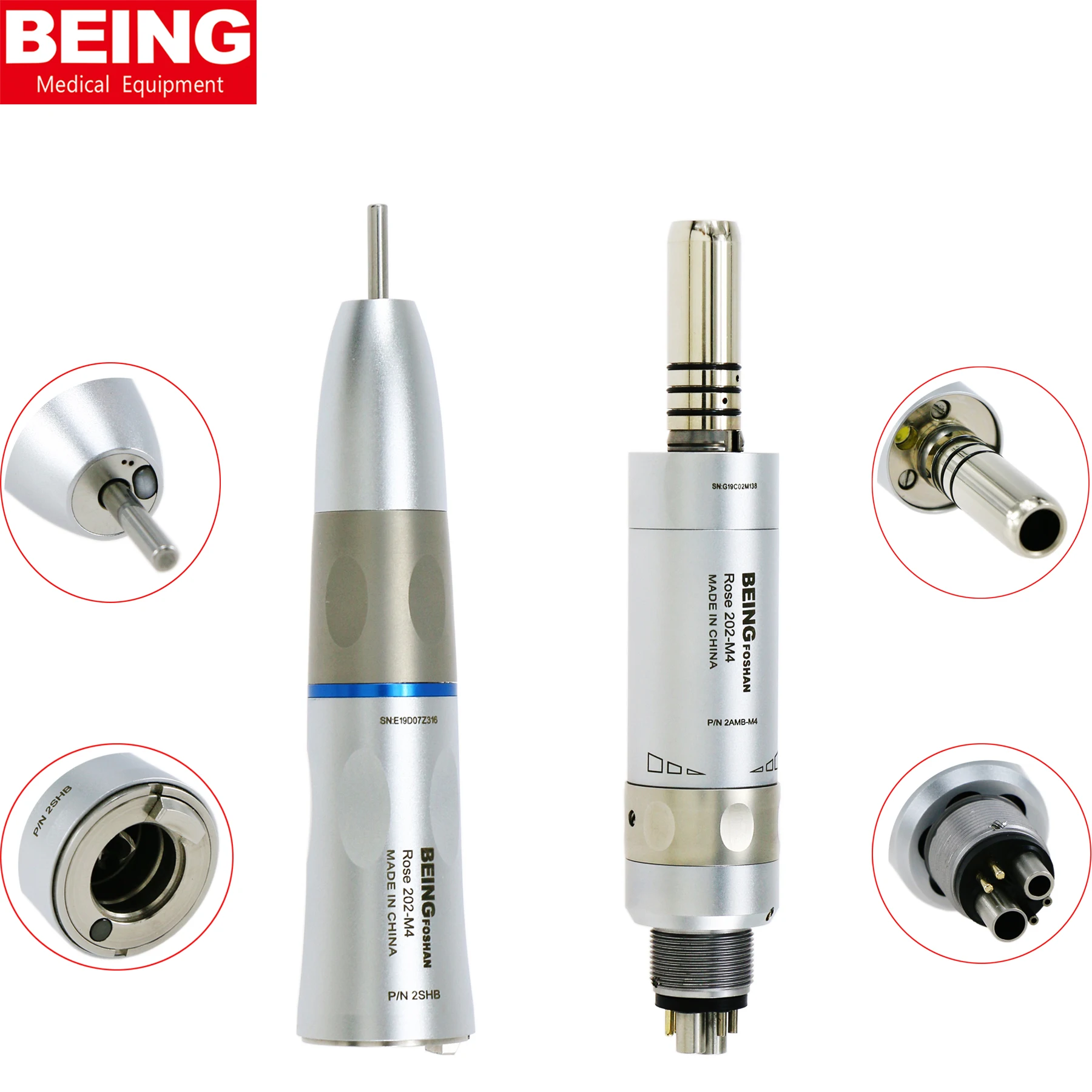 BEING Dental LED Low Speed Straight Handpiece Fiber Optic Air Motor for KaVo NSK 202SHB 202AMB-M4