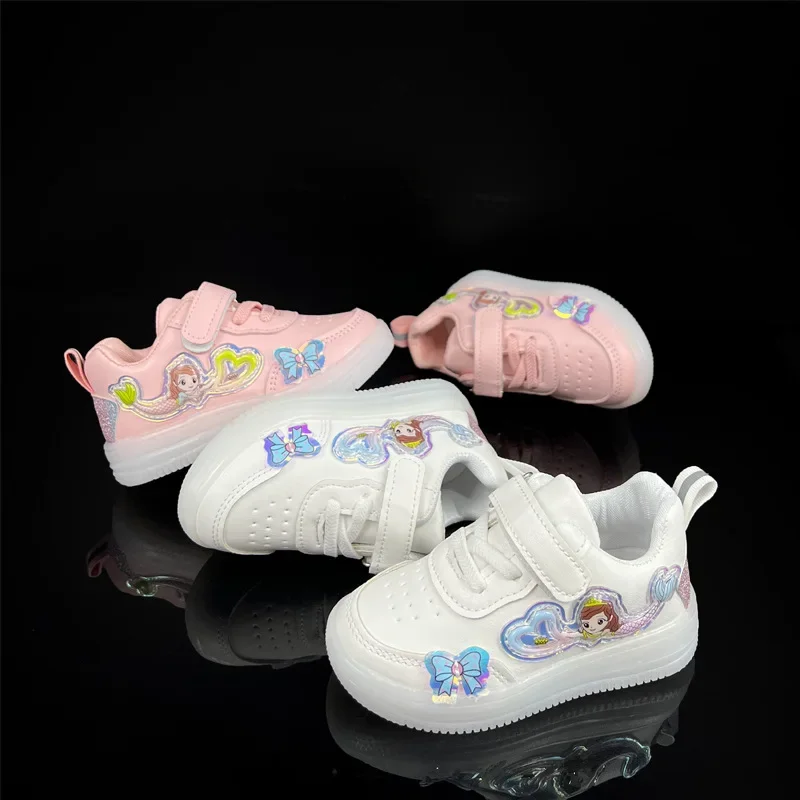 Spring and Fall New Children's Light-up Sneakers Butterfly Decoration Cartoon White Shoes Children's Casual Board Shoes