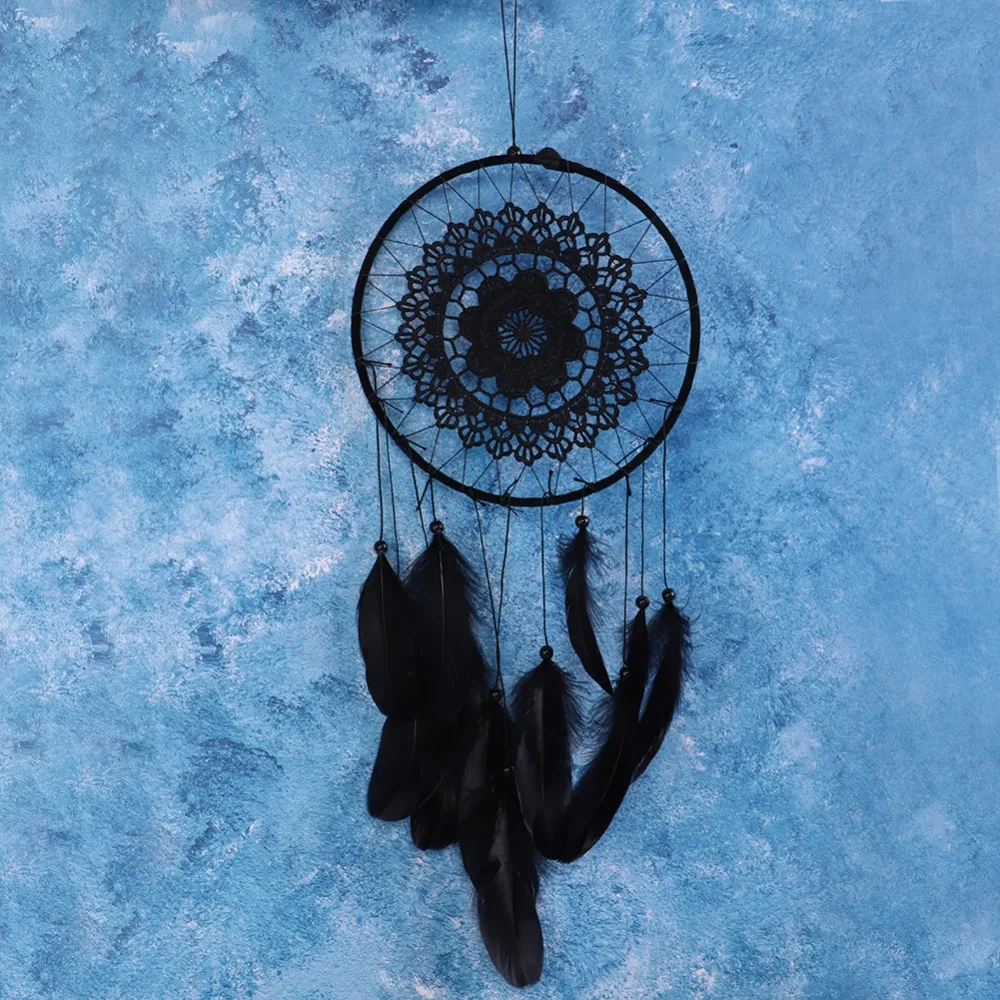 Party black Dreamcatcher Lace Dreamcatcher Woven Decor Pendant Dark Plumes plume Boho Wall Ornament Home Party Decoration