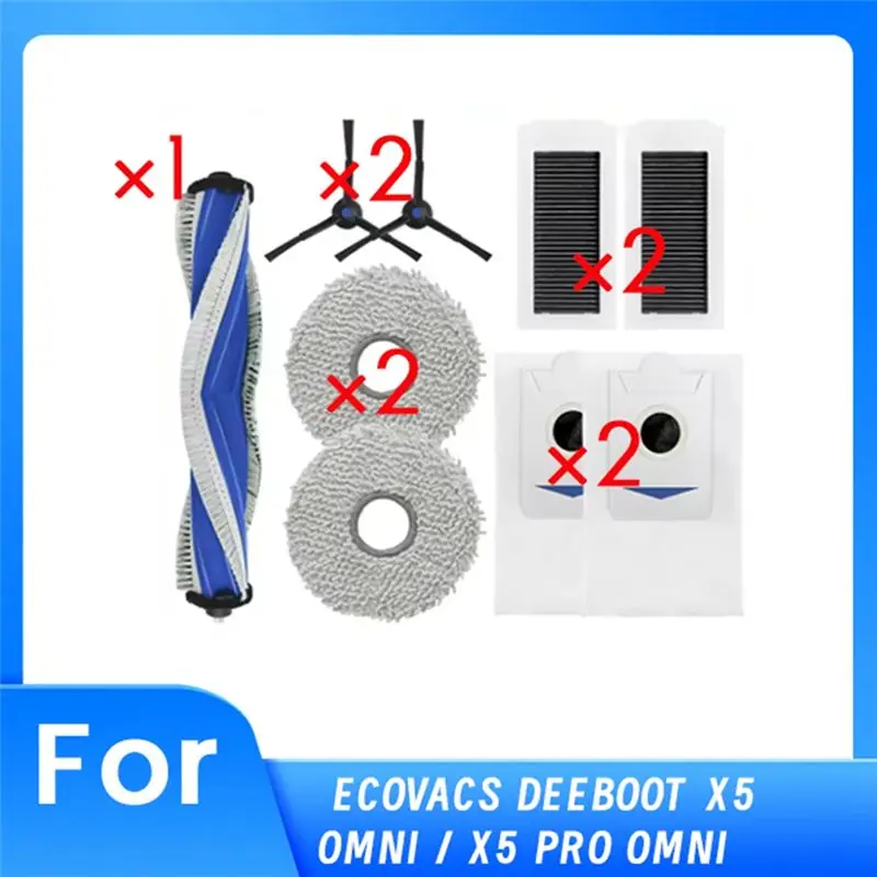 

BAAJ-9 Pcs For Ecovacs Deeboot X5 Omni / X5 Pro Omni Sweeper Accessories Side Brush Filter Rag Dust Bag Cleaner Parts