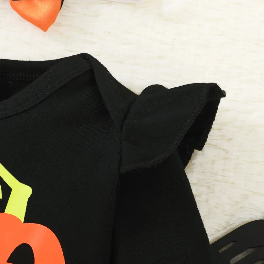 0-18 Months Newborn Baby Girl Halloween 2PCS Clothing Set Pumpkin Long Sleeve Bodysuit+Skull Pants+Headwear Holiday Outfits  ﻿