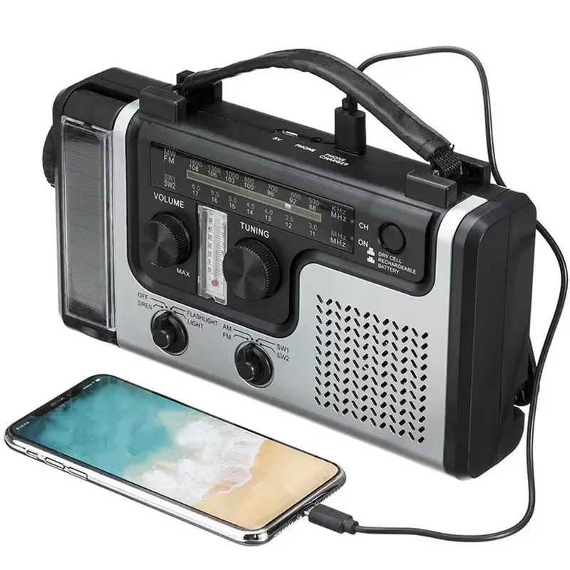 2026 Portable AM/FM/SW Radio Solar Hand Crank Charging Broadcast LED Lighting Flashlight USB Emergency Power Bank SOS Alert