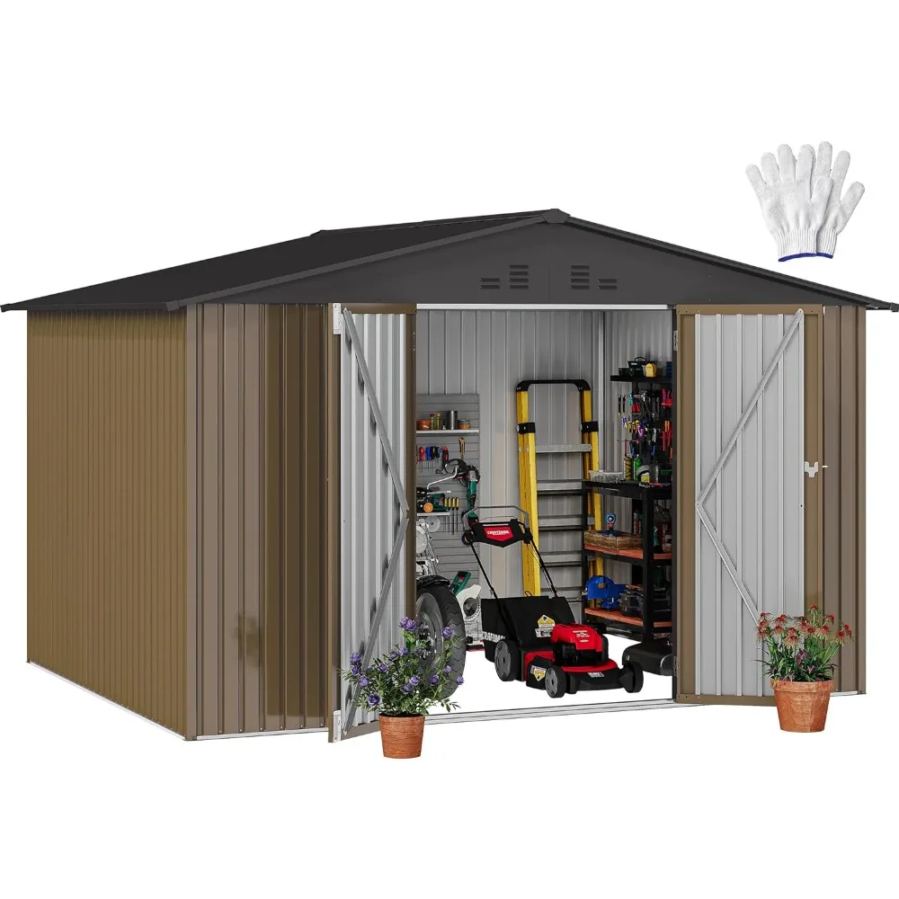 10x8FT Outdoor Storage Shed, Spacious Metal Tool Shed with Lockable Doors & Ventilation ,Shed Outdoor