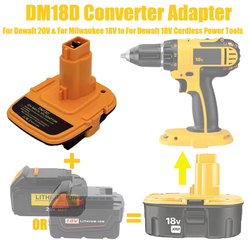 

DM18D Battery Adapter with USB for Dewalt 18V Tools,Converts for DeWalt 20V for MilWaukee 18V Li-ion battery to for DeWalt 18V