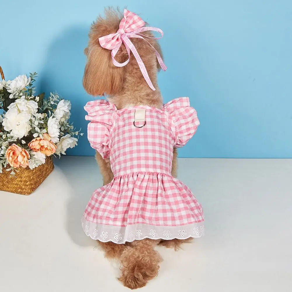 

Sweet Pet Flying Sleeves Skirt Soft British Style Plaid Lace Dog Skirt Breathable Elegant Cat Princess Dress Birthday Party
