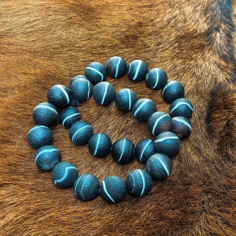 Tibetan Medicine Totem 14mm Natural Black/White Matte Agate Round Bead Dzi Beads Bracelet Free Shipping