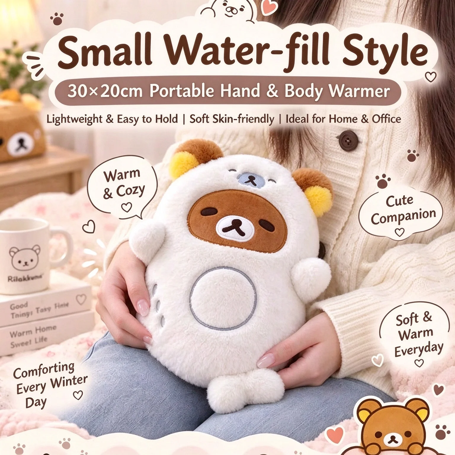 Seal Shape Plush Hot Water Bottle 350ml Refillable Explosion Proof Portable Hand Warmer For Period Pain Relief Winter Home