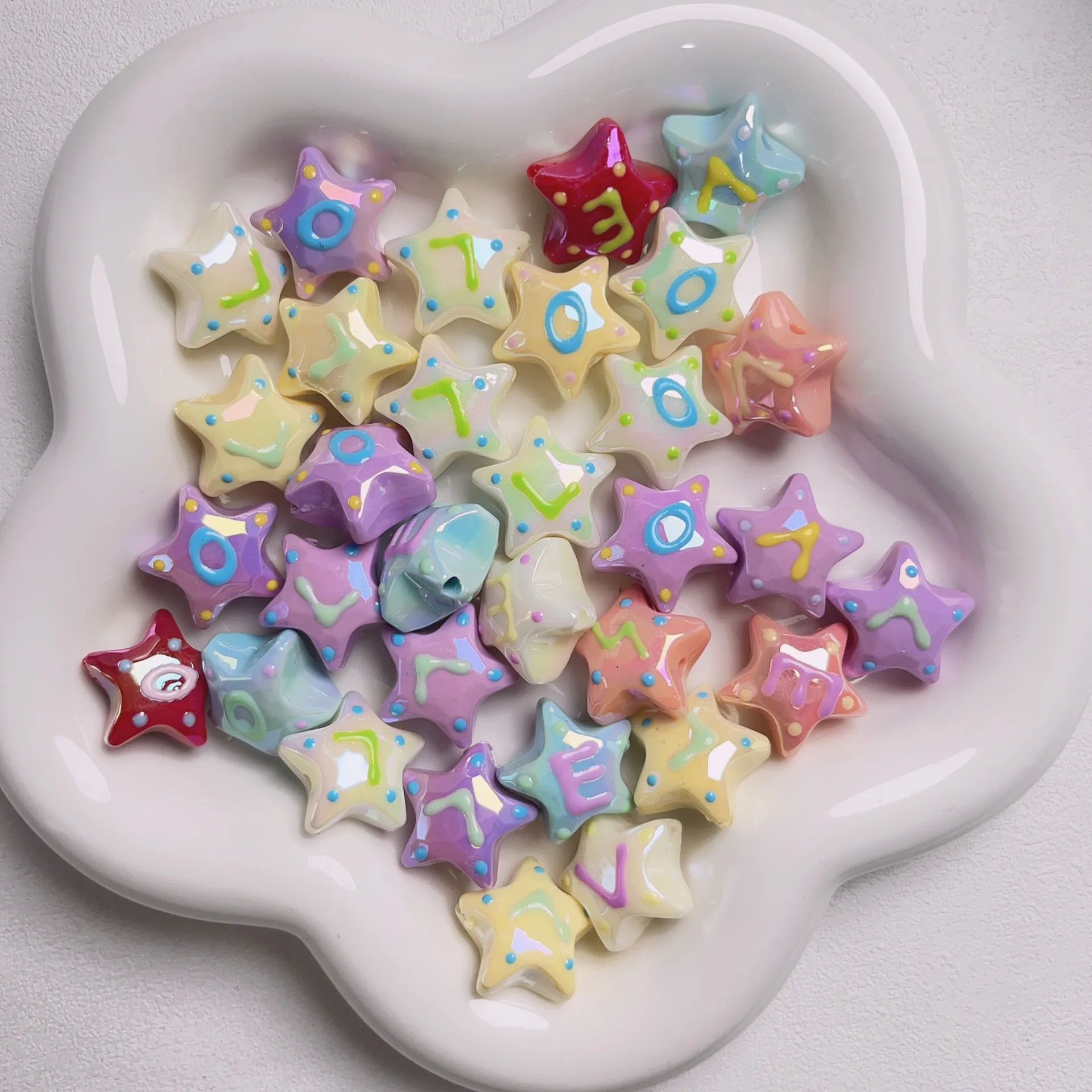 

DIY Jewelry Findings Colorful Drop Oil Painting Cute Stars Shape Acrylic Beads Ornament Accessory Bracelet Making 22mm 40pcs