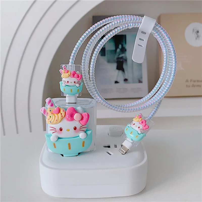 3D Cartoon Charger Protector Cable Organizer for Iphone 18W 20W Data Cable Management Cord Winder Kit Girl Cable Storage Box