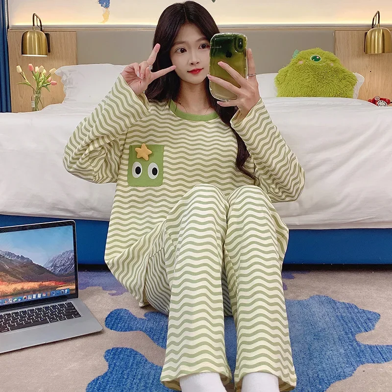 ชุดนอนสาวโปชาคโคฤดูใบไม้ผลิฤดูใบไม้ร่วงลำลองเสื้อแขนยาวกางเกงเสื้อผ้าผู้หญิงหวานการ์ตูนซินนามอนโรลชุดนอนชุด