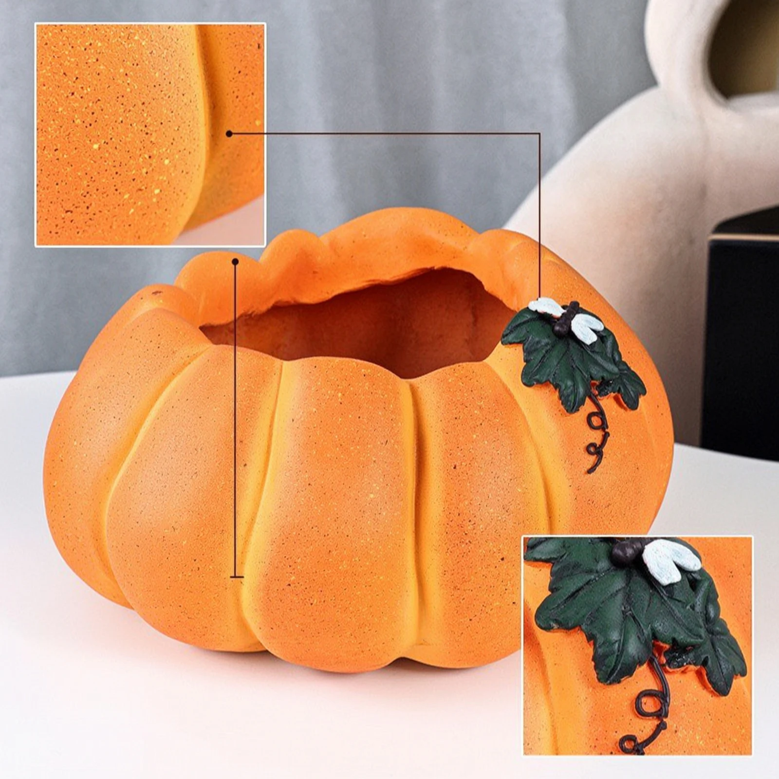 Pumpkin Planter Festive Pumpkin Plant Pot Planter with Ribbed Body Whimsical Cute for Gardeners, Garden, Courtyard