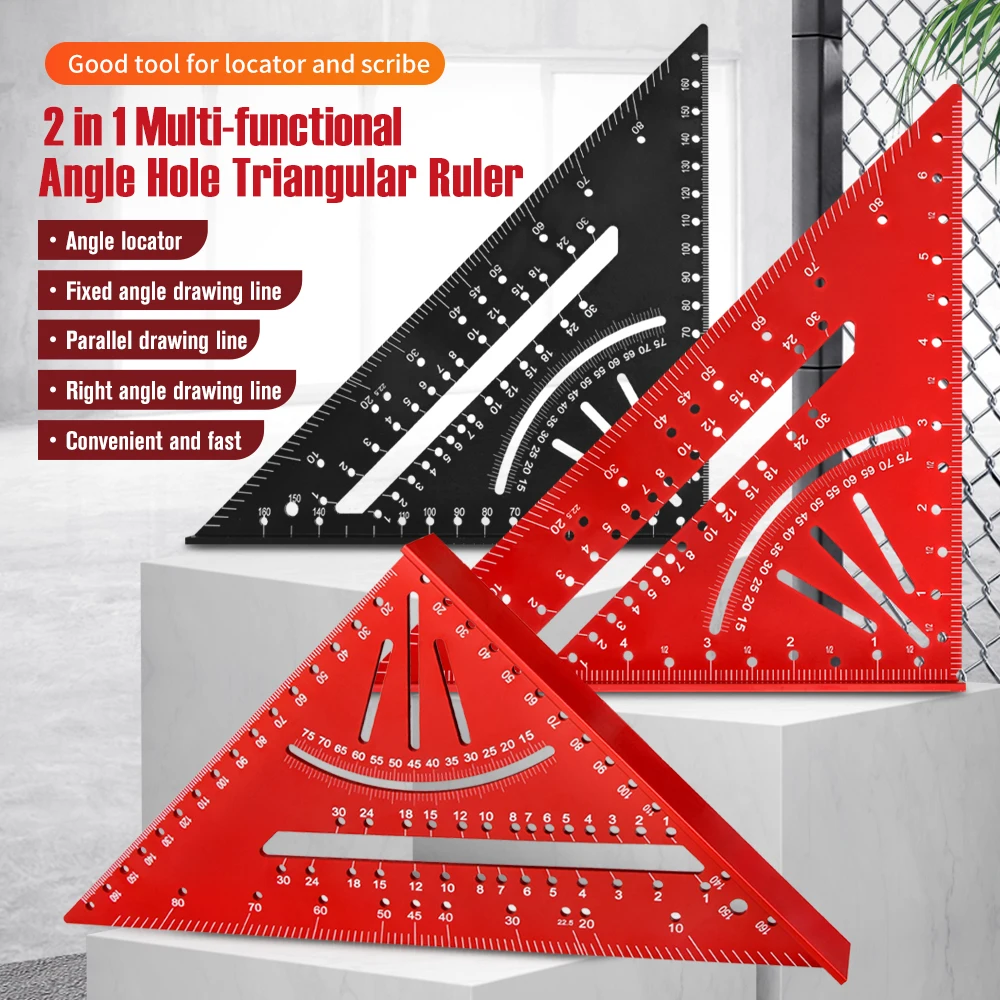 1pc Aluminium Alloy Triangle Ruler, Black/Red Metric Triangle Ruler, Angle Measurement Tool For Woodworking