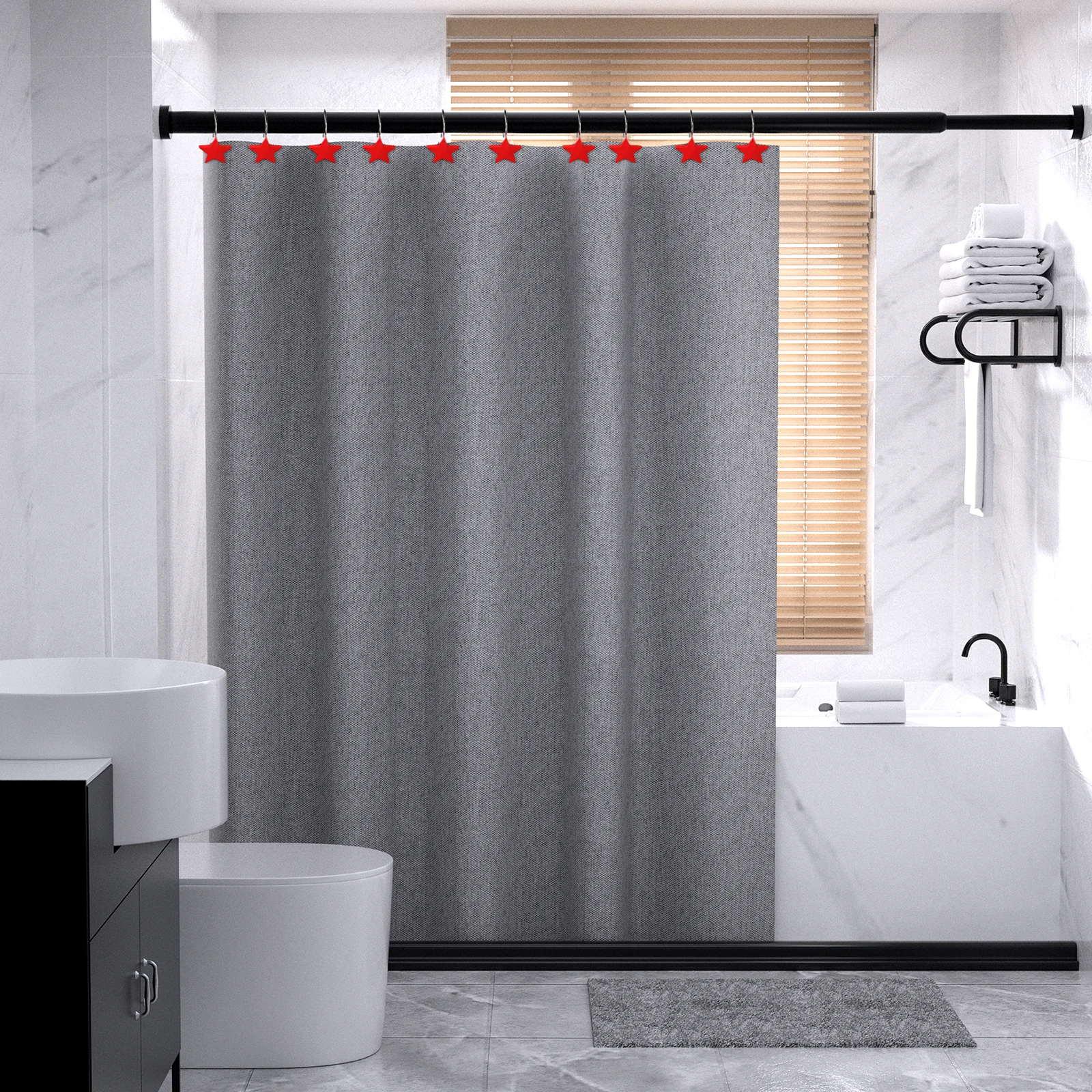 

12pcs Multicolor Star Resin Metal Shower Curtain Hooks Bathroom Hanging Decorative Non Rust Pentagram