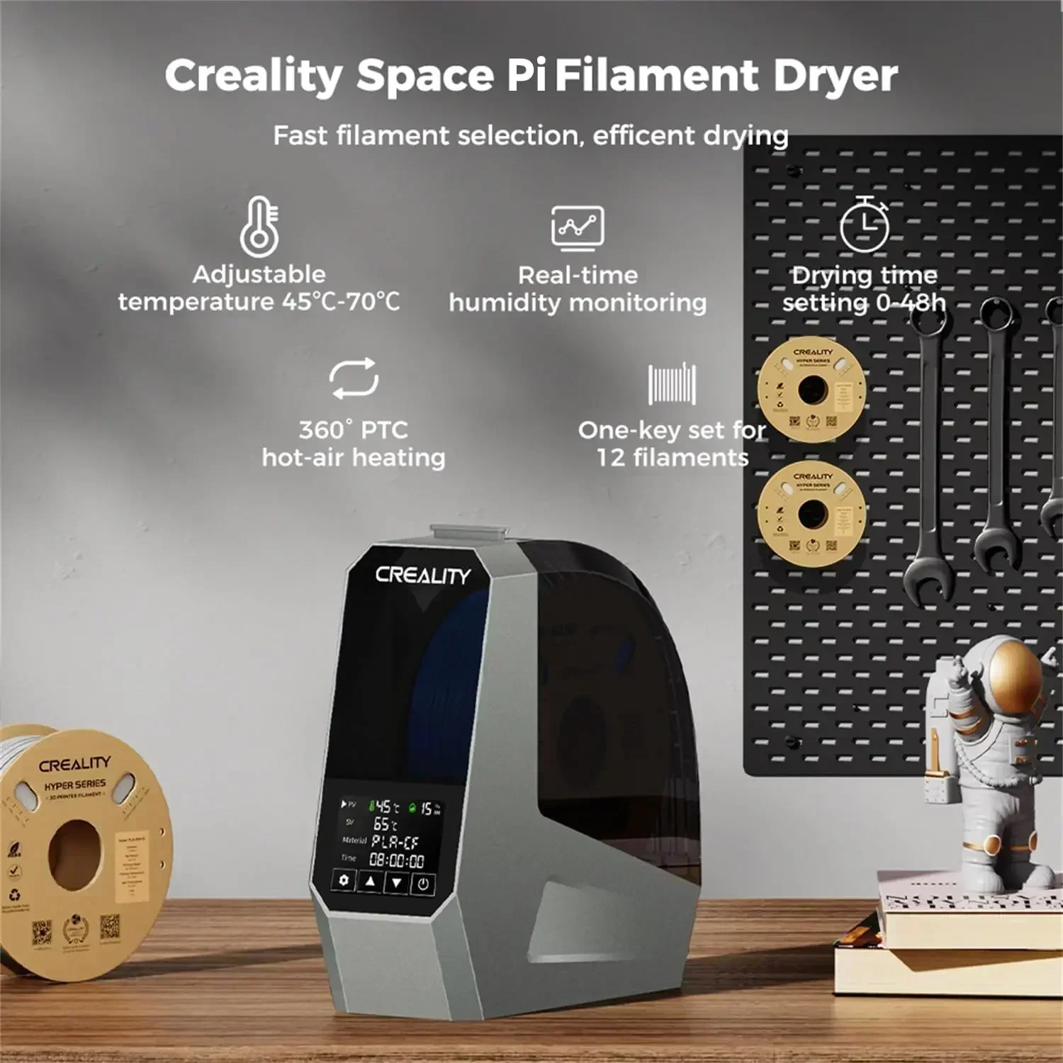 CREALITY Space Pi Filament Dryer Adjustable Temperature 360° Hot-air Heating 45℃-70℃ Drying for 1KG 1.75/2.85mm 3D Filament