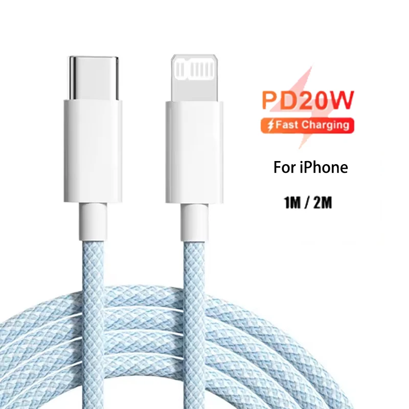 مضفر شحن سريع PD30W mfi كابل شاحن رقاقة معتمد نوع c إلى 8 دبوس PD 20 واط كابل آيفون 1-2 متر طول