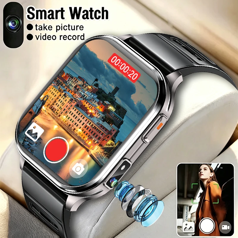 New Smart Watch With Camera Men Women Photos Record Video Health Sports Fitness IP68 Waterproof BT Call Recording Smartwatches