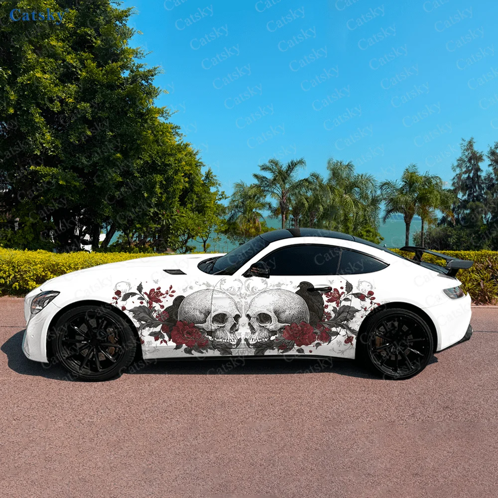 

Готический череп ворона роза боковая наклейка автомобиля украшение, ПВХ водонепроницаемая устойчивая к царапинам наклейка, защита автомобиля, автоаксессуары в подарок