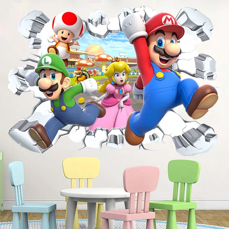 Super Mario Bro Sticker Toy Children\'s Bedroom Mario Cartoon Self-adhesive Waterproof Wall Sticker Anime Peripheral Toy Gift